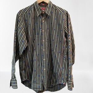 Robert‎ Graham Chess Rook Print Men's Striped Button Down Casual Cotton Medium